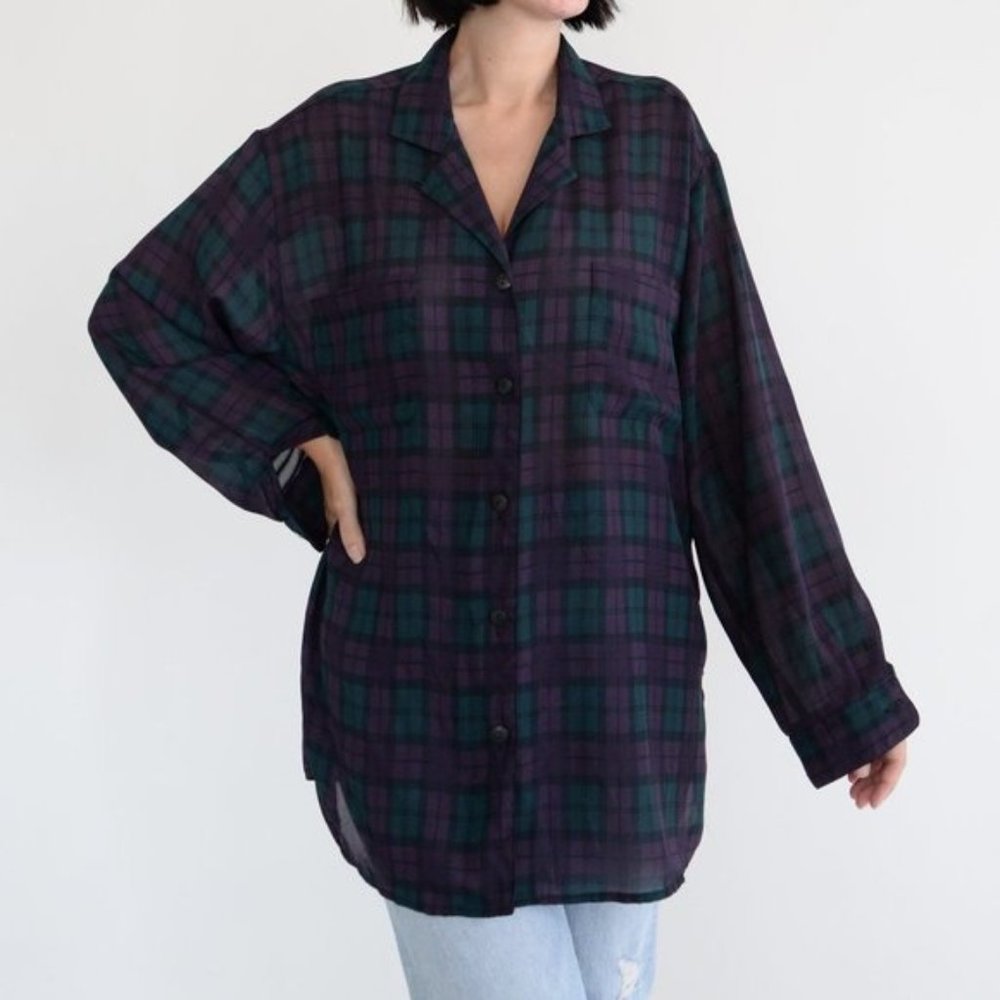 Vintage Braemar by Jeremy Scott Purple & Green Button  Up Long Sleeve Blouse